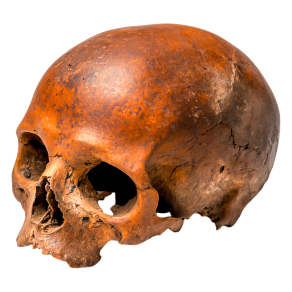 Ancient Human Skull Artifact with Rich Texture and Distinctive Coloration png