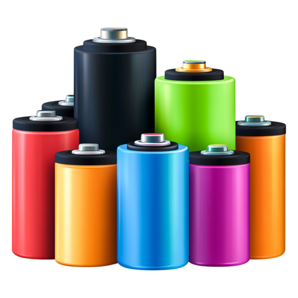 Colorful Battery Collection on for Energy Storage Concept png