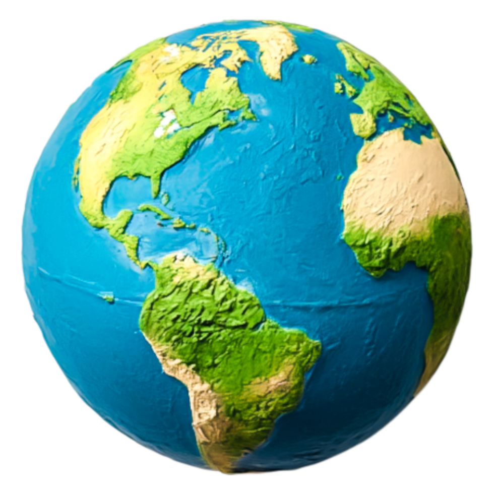 Colorful 3D Model of Earth Showing Continents and Oceans in Detail png