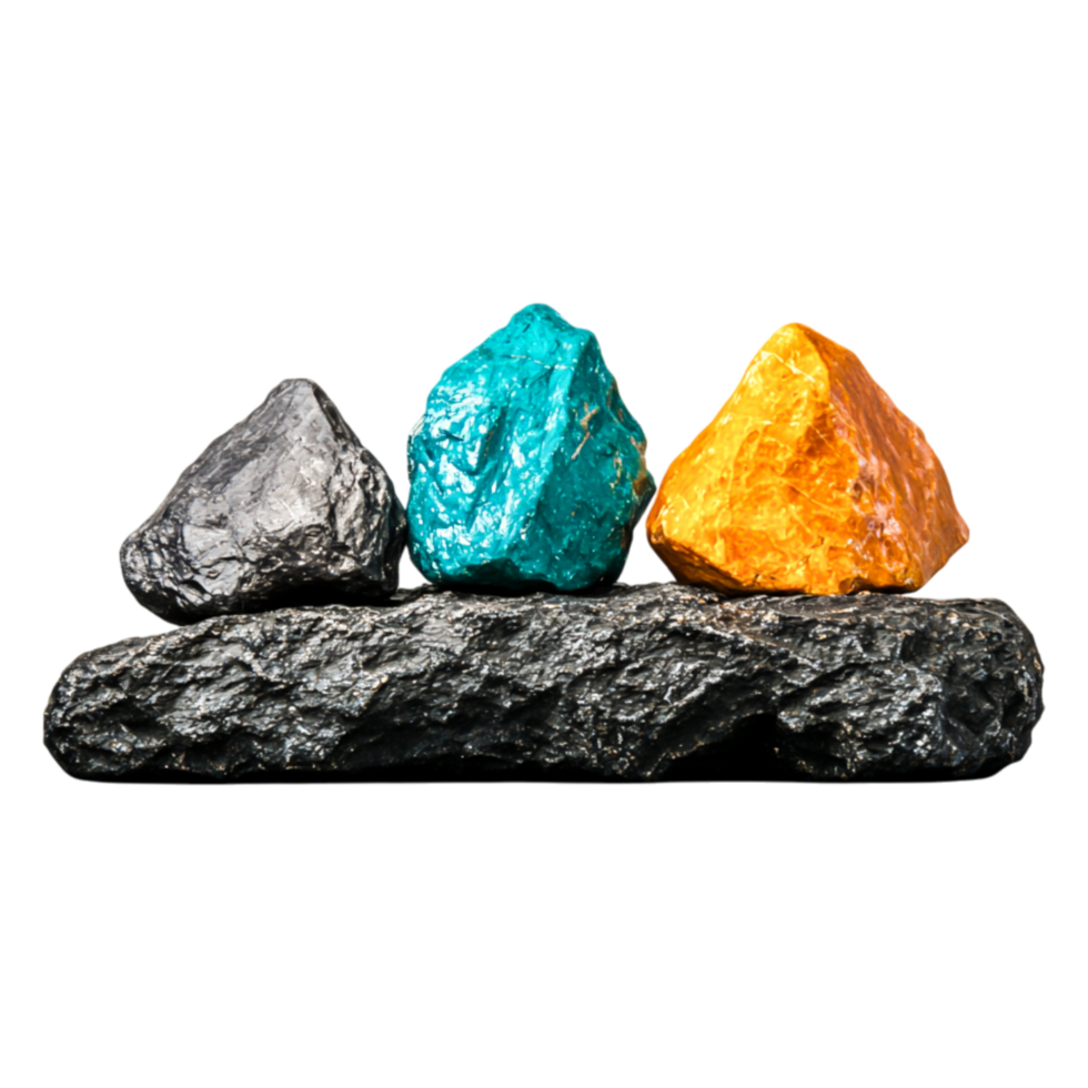 Colorful Gemstones on Dark Stone Display with Natural Lighting Effect png