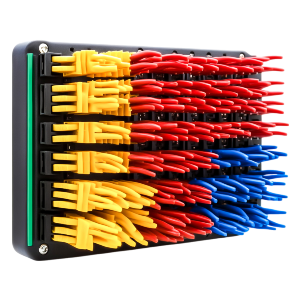 Colorful Network Patch Panel with Neatly Arranged RJ45 Connectors png