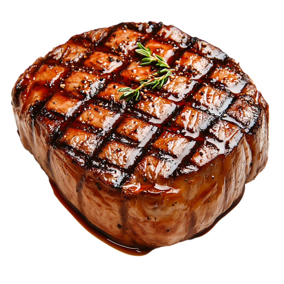Delicious Grilled Steak with Perfect Grilling Marks and Fresh Herbs png