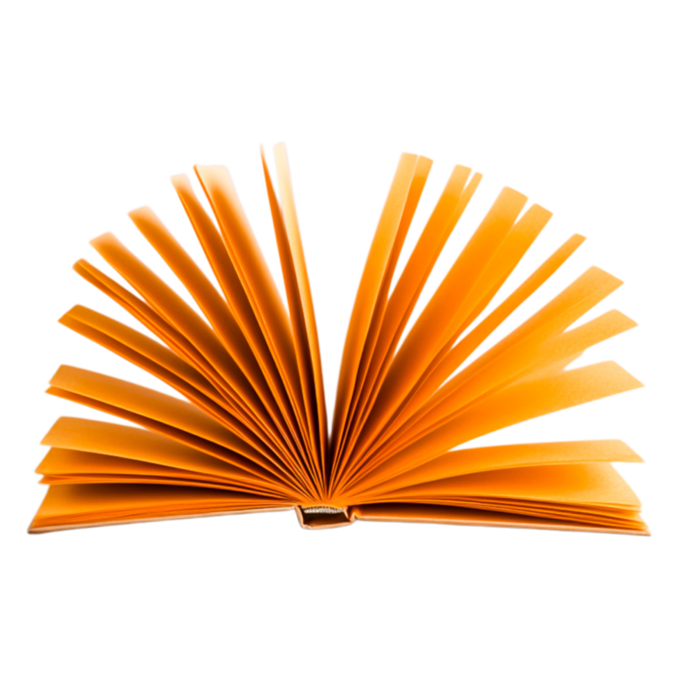 Vibrant Open Book with Spreading Pages in Bright Orange Color Scheme png