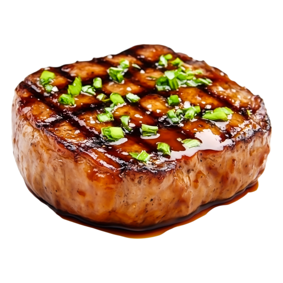 Grilled Meat Steak with Herbs and Sauces on Bright Background Plate png