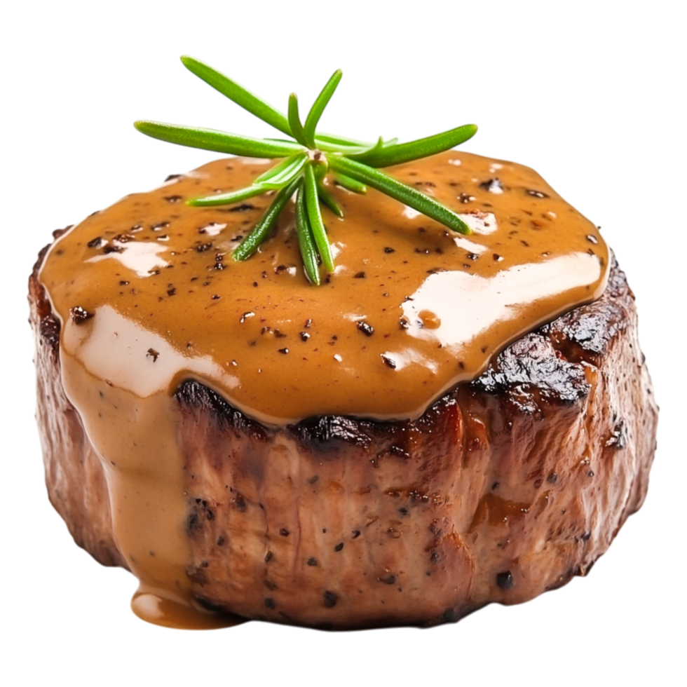 Juicy Grilled Steak with Savory Sauce and Fresh Herb Garnish png