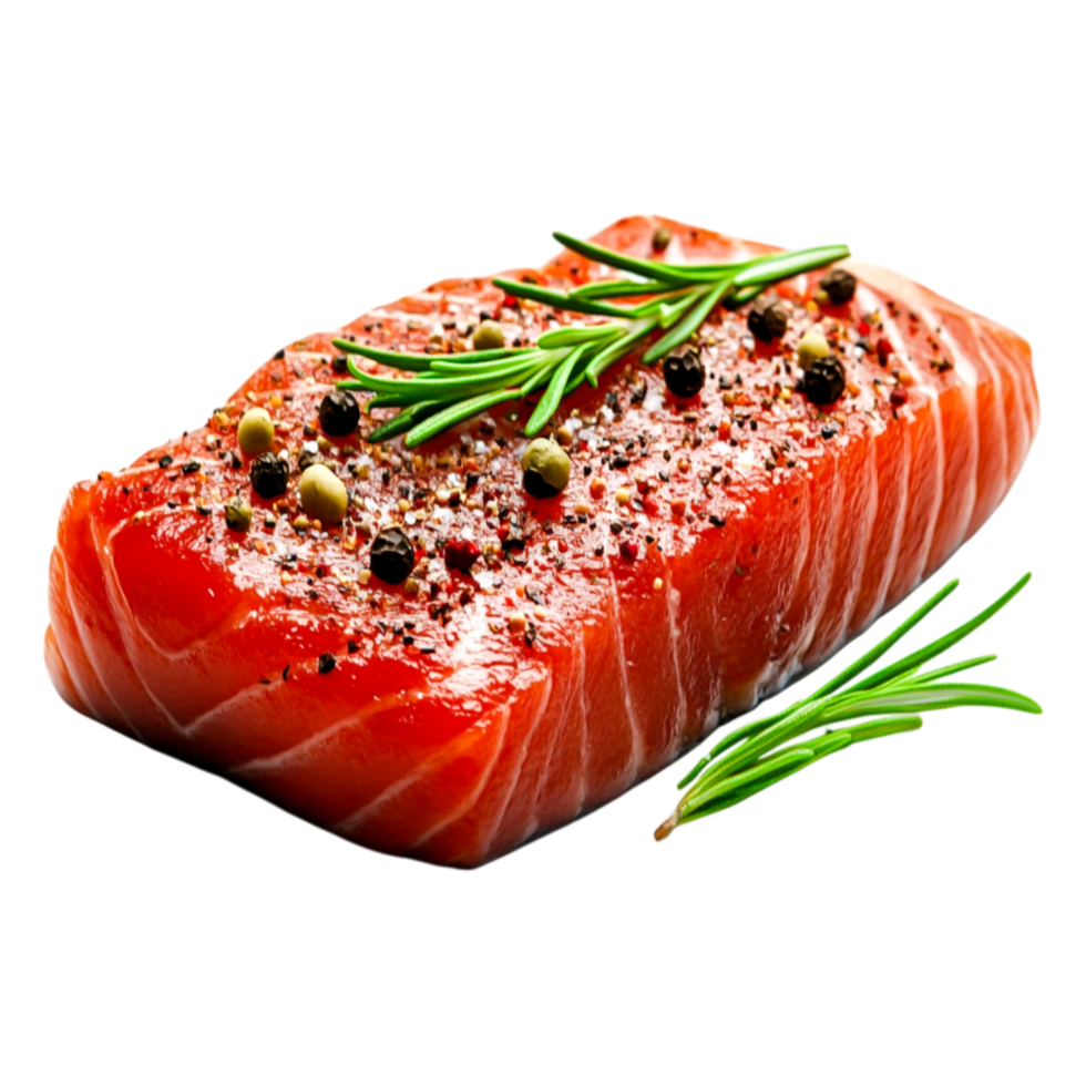 Fresh Salmon Fillet with Spices and Rosemary on png