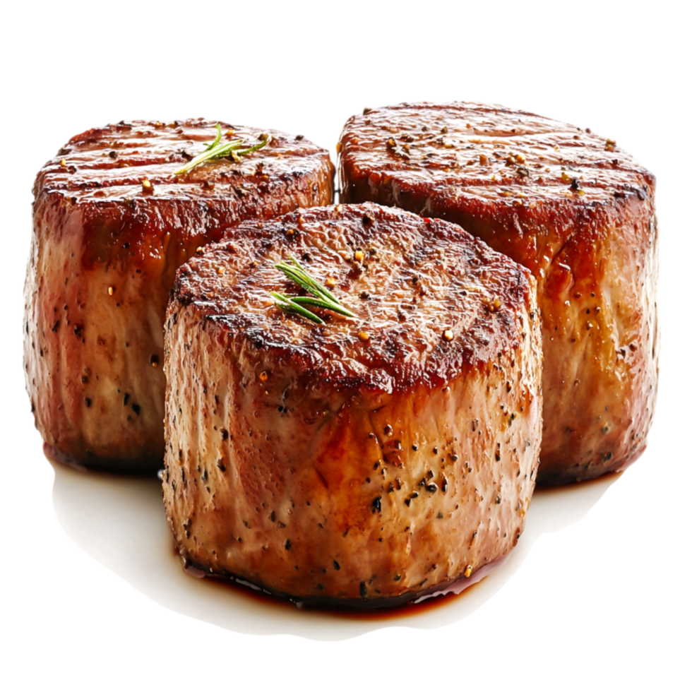 Tender Grilled Meat Seared to Perfection on White Plate with Herbs png