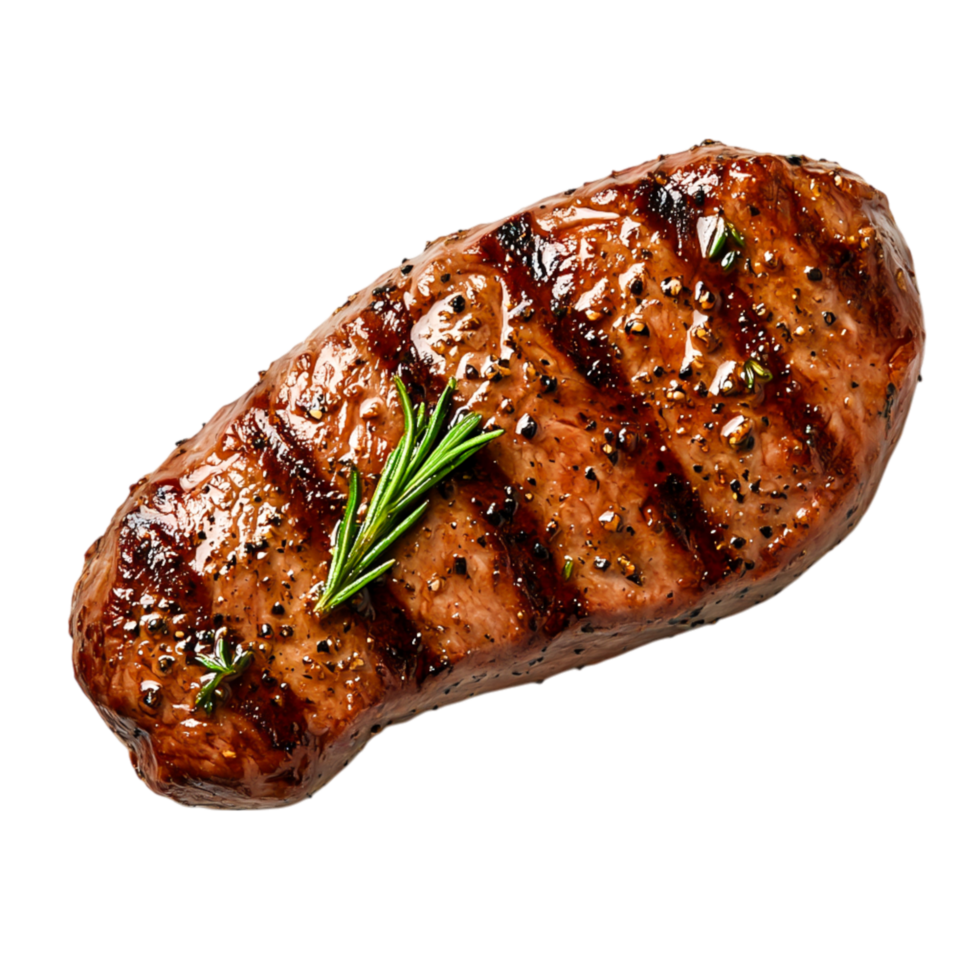 Juicy Grilled Steak with Herb Garnish and Perfect Grill Marks png