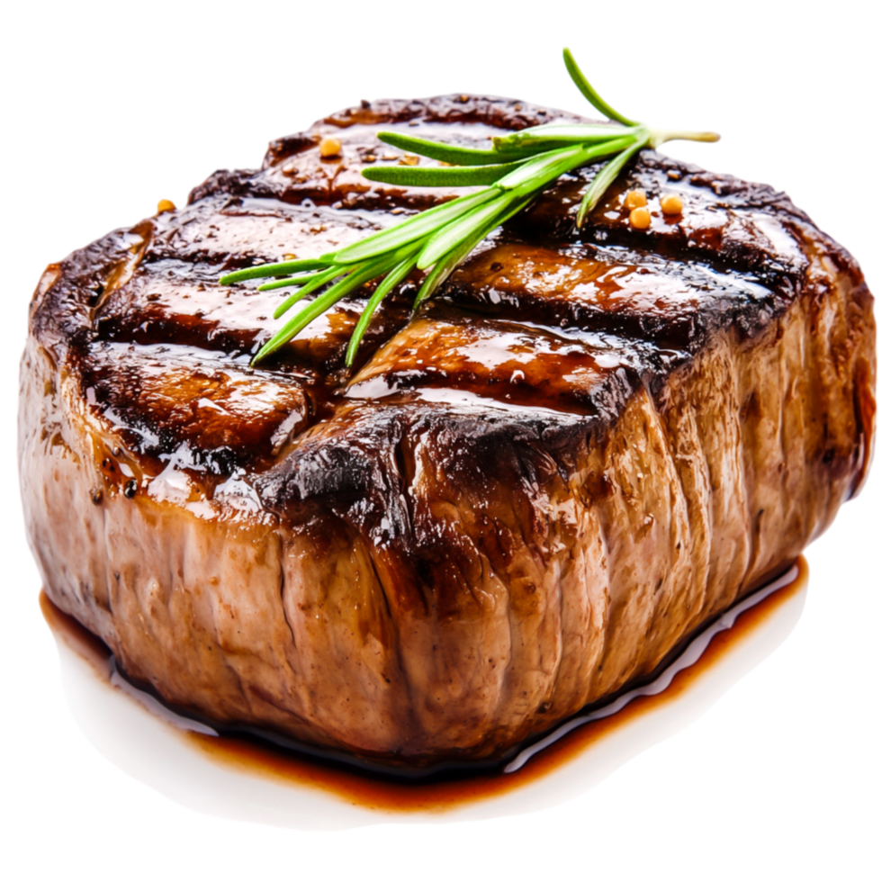 Grilled Juicy Steak with Garnish and Juicy Glaze png