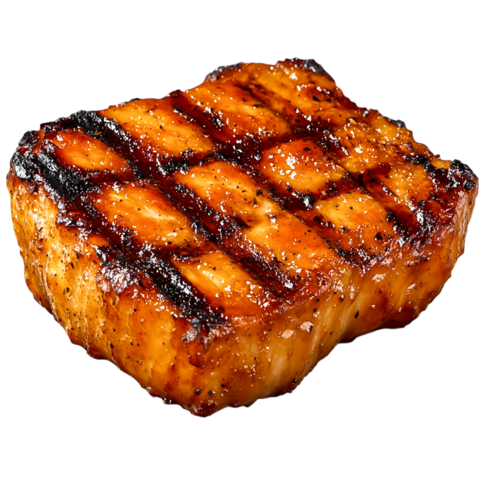 Grilled Salmon Fillet with Charred Lines and Juicy Texture on png
