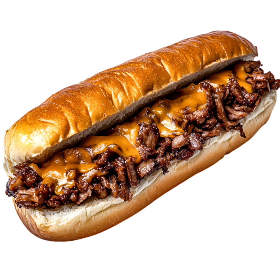 Delicious Cheesy Beef Sandwich on Soft Bun Freshly Made for Lunch png