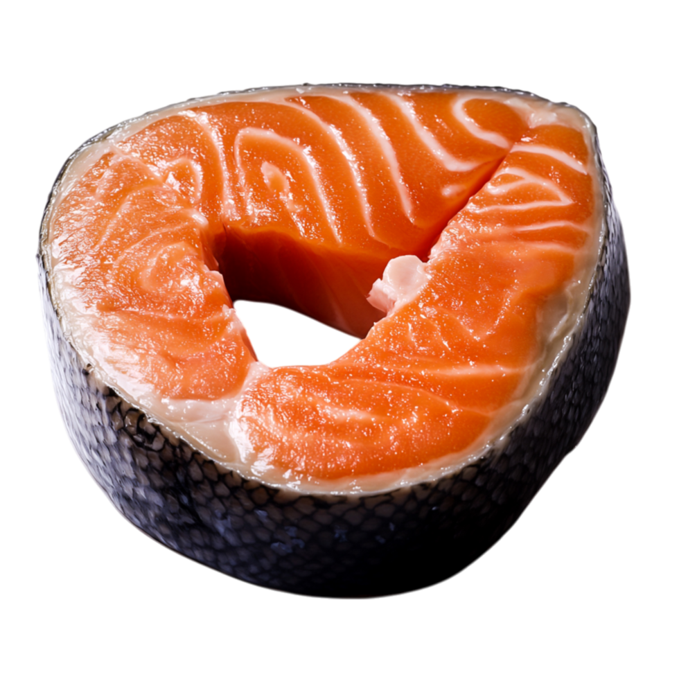 Fresh Salmon Sashimi Slice on Display with Unblemished Skin and Texture png