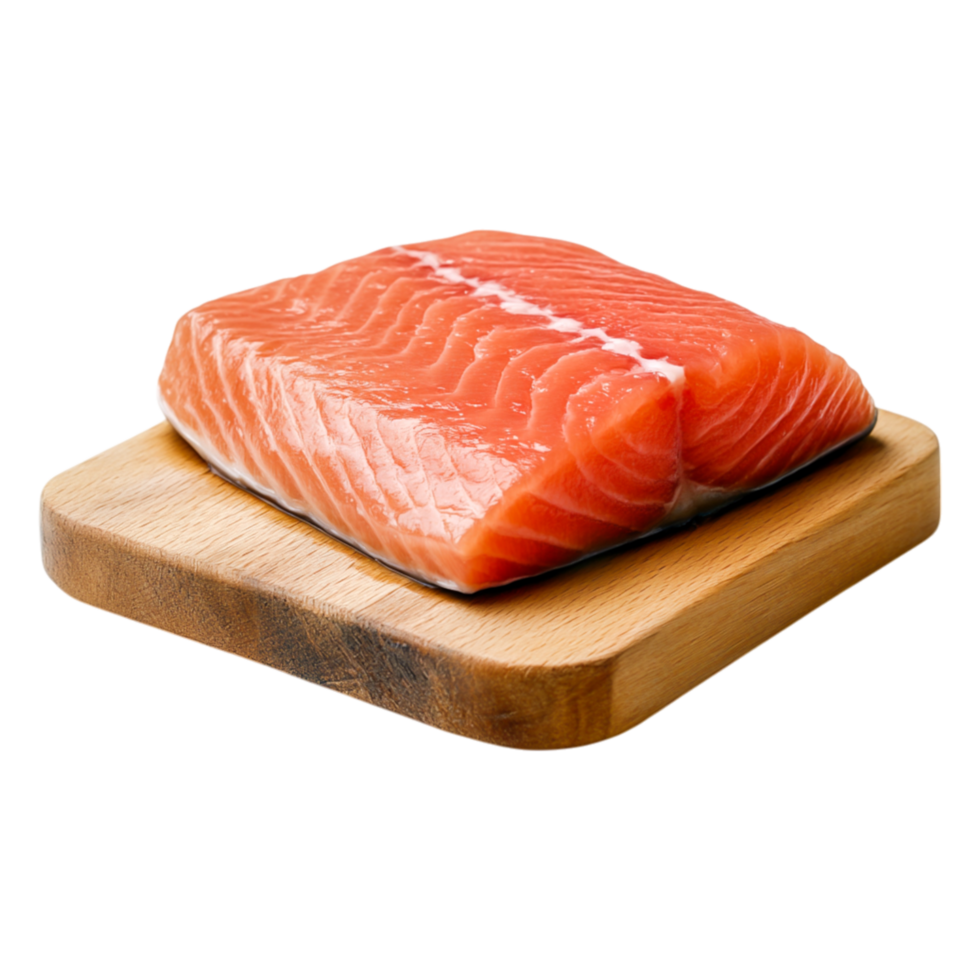 Fresh Raw Salmon Fillet on Wooden Cutting Board Ready for Cooking or Serving png