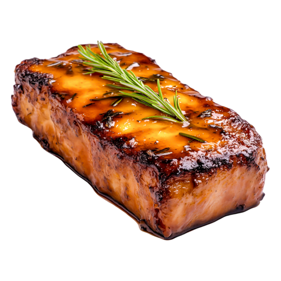Grilled Salmon Fillet with Glazed Sauce Garnished with Fresh Herbs png