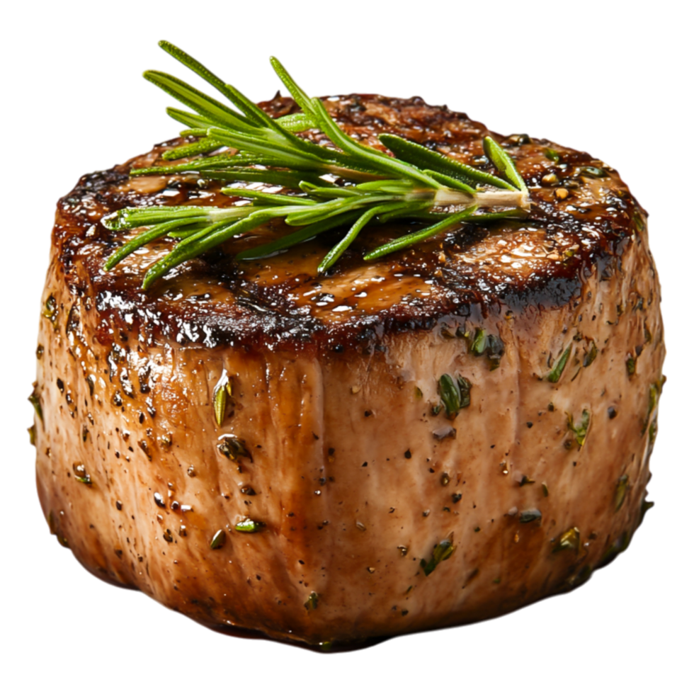 Grilled Beef Steak with Herbs Garnish on Isolated Background png