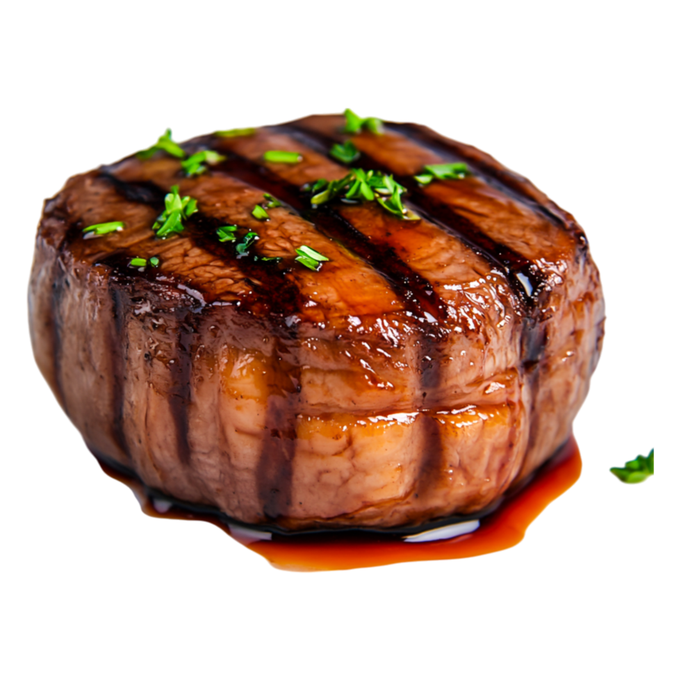 Grilled Steak with Herb Garnish and Glaze on Isolated png