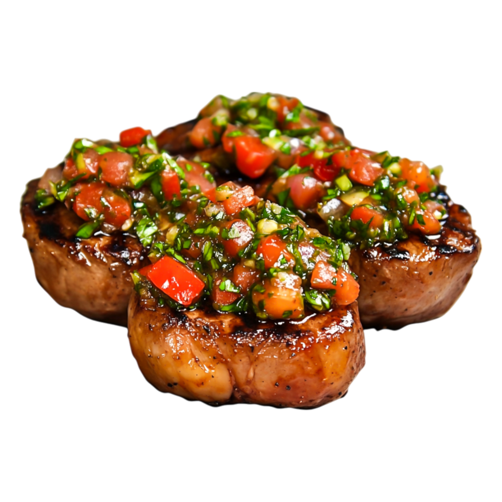 Grilled Meat with Fresh Salsa and Herbs on png