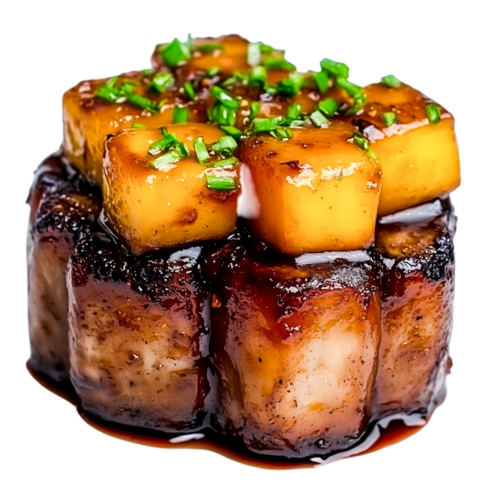 Deliciously Grilled Glazed Tofu Cubes with Chopped Green Onions png