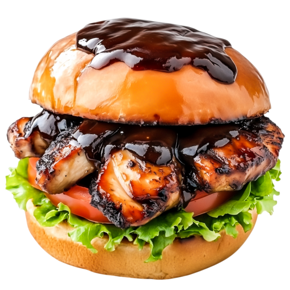 Grilled Chicken Burger with Barbecue Sauce and Fresh Vegetables png