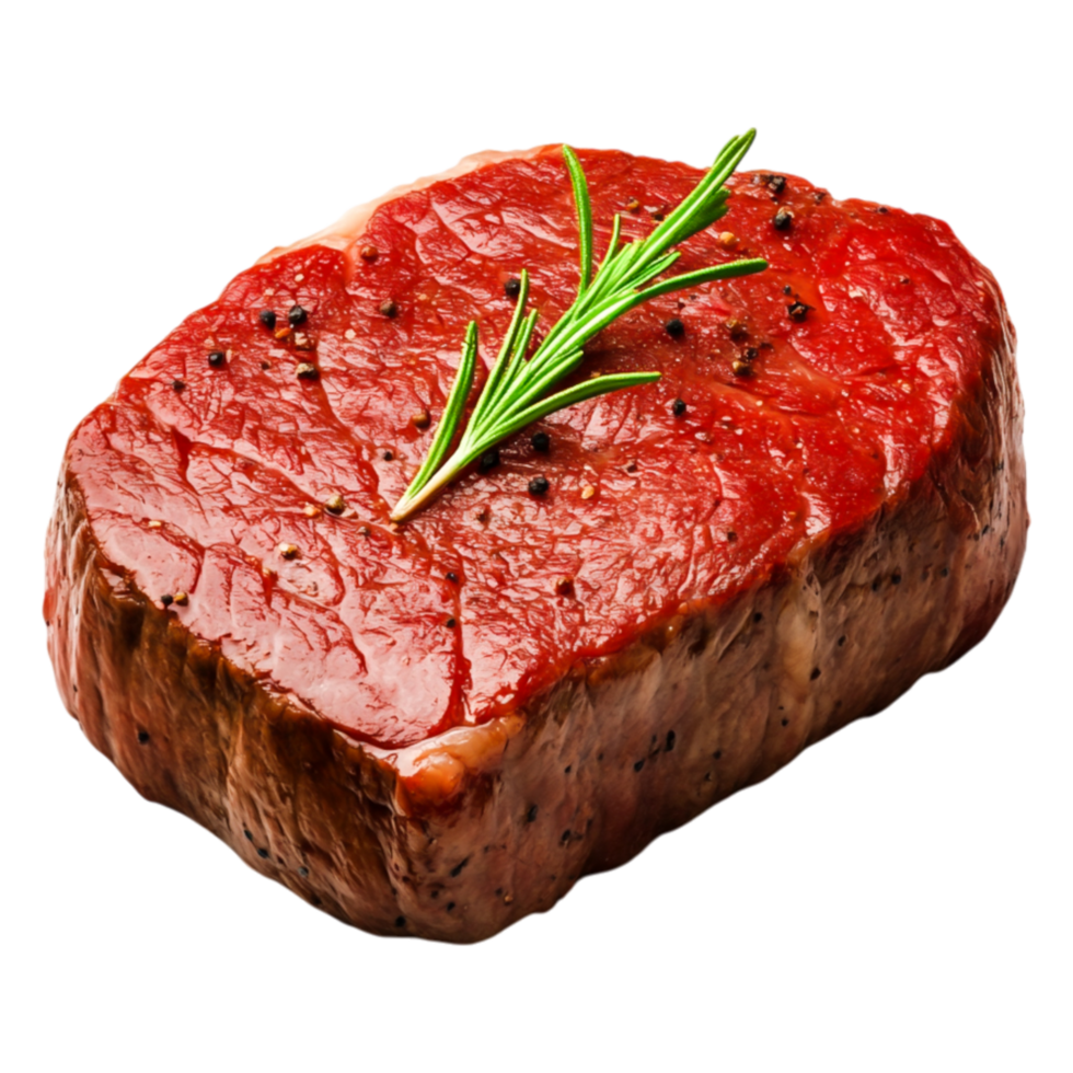 Fresh Raw Beef Steak with Rosemary Garnish on Isolated Background png