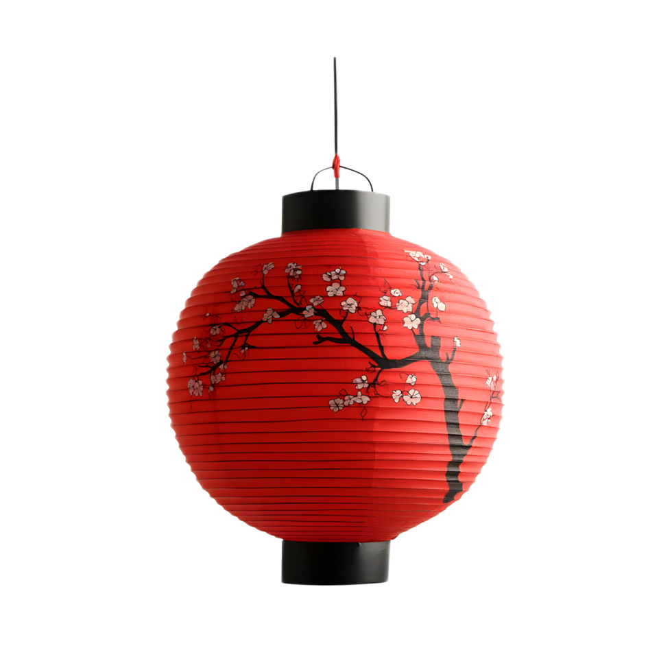 Vibrant Red Chinese Lantern Hanging in Festive Outdoor Setting png