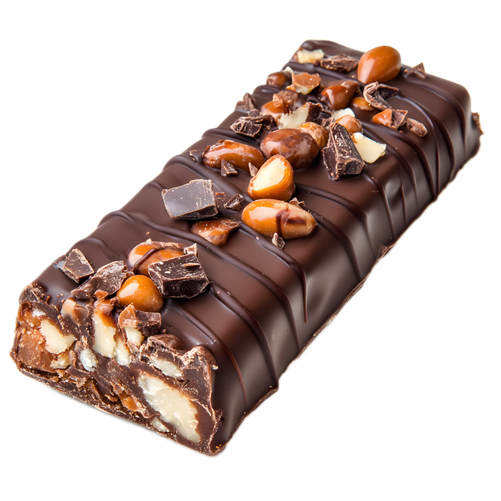 Enticing Chocolate Bar with Assorted Nuts and Fruits in Artful Packaging Display png
