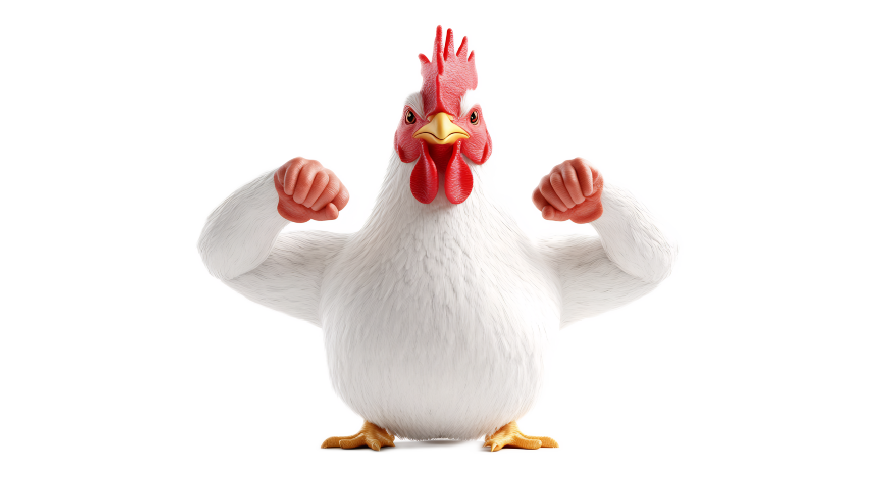 Powerful Chicken Flexing Arms in Fighting Stance,Symbol of Strength and Aggression png