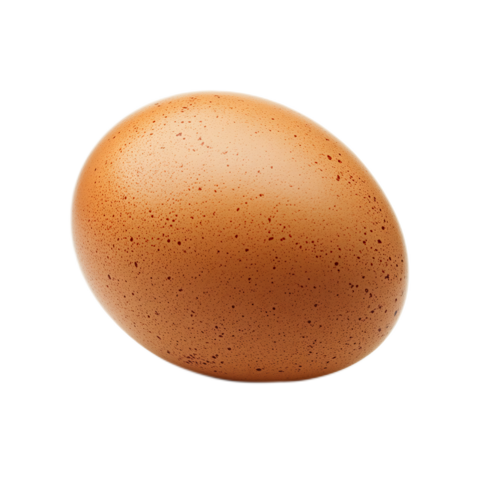 Closeup of a single brown raw organic chicken egg with speckled shell on white background png