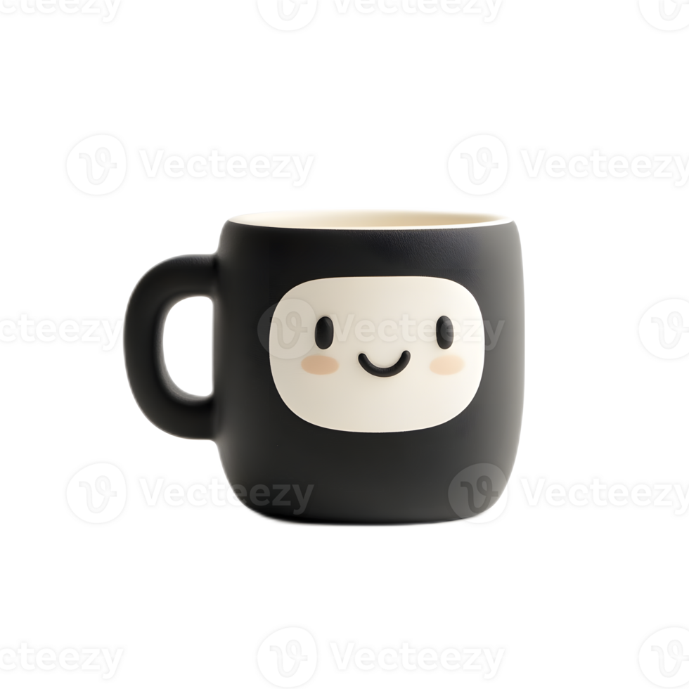 Cheerful Ceramic Coffee Mug with Minimalist Smiling Face Design png