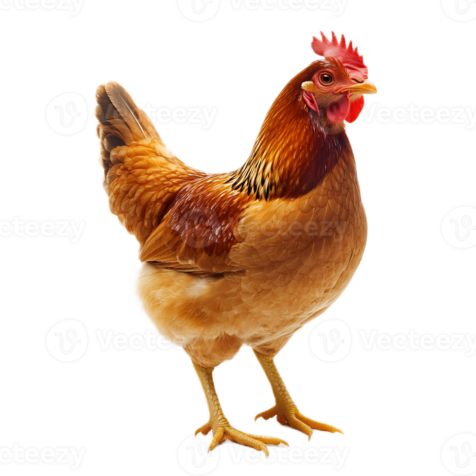 Closeup Portrait of Vibrant Red Rooster Standing in Farmyard png