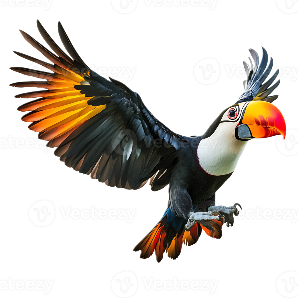 Colorful Toucan Bird Perching in Tropical Rainforest with Vibrant Feathers png