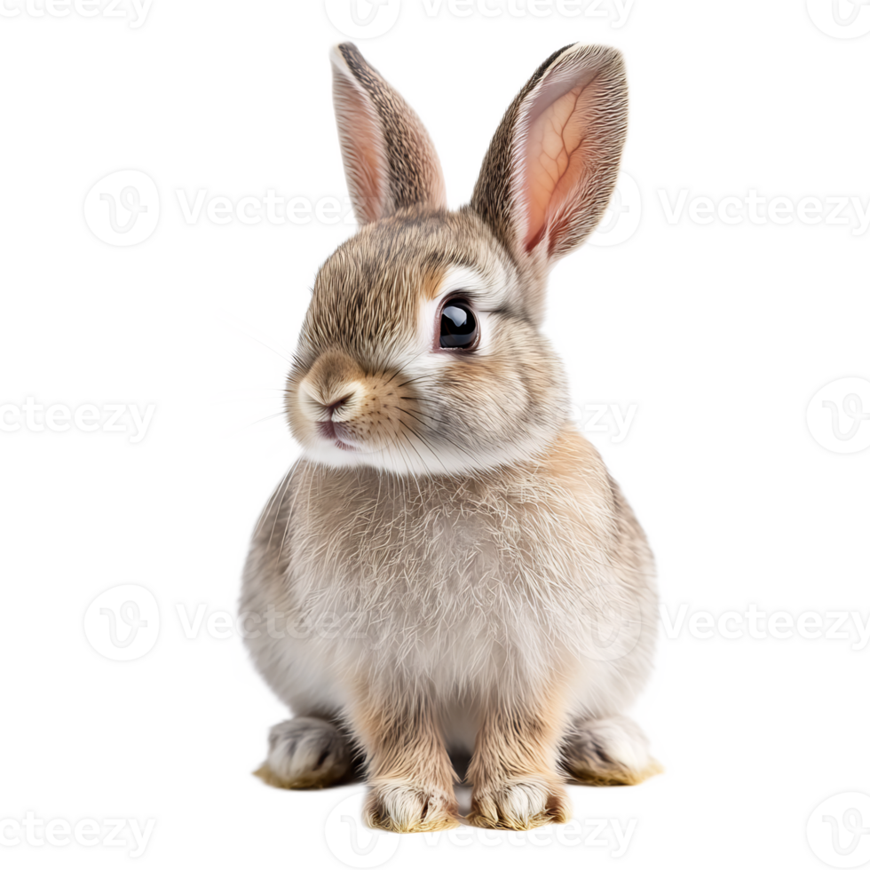 Closeup portrait of a cute and fluffy rabbit sitting on a white background png