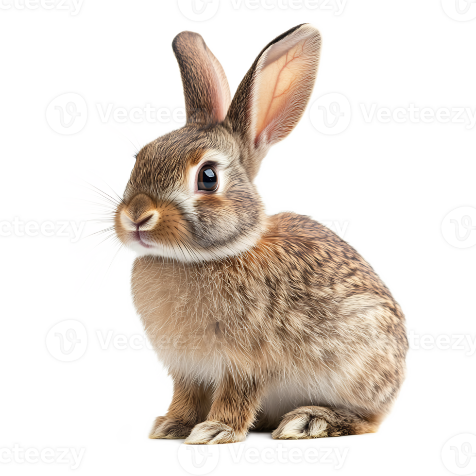 Closeup Portrait of an Adorable Fuzzy Brown Rabbit Sitting on White Background png