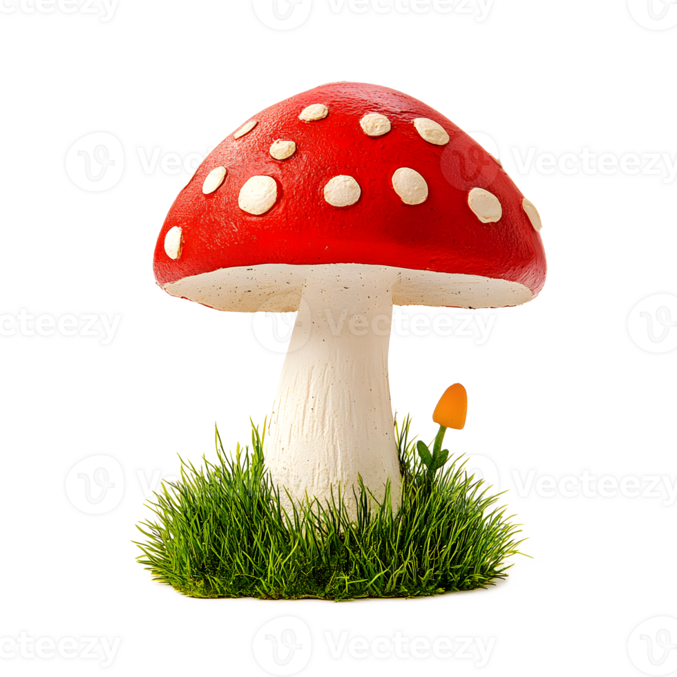 Colorful Polka Dot Mushroom Growing in Lush Forest Grass png