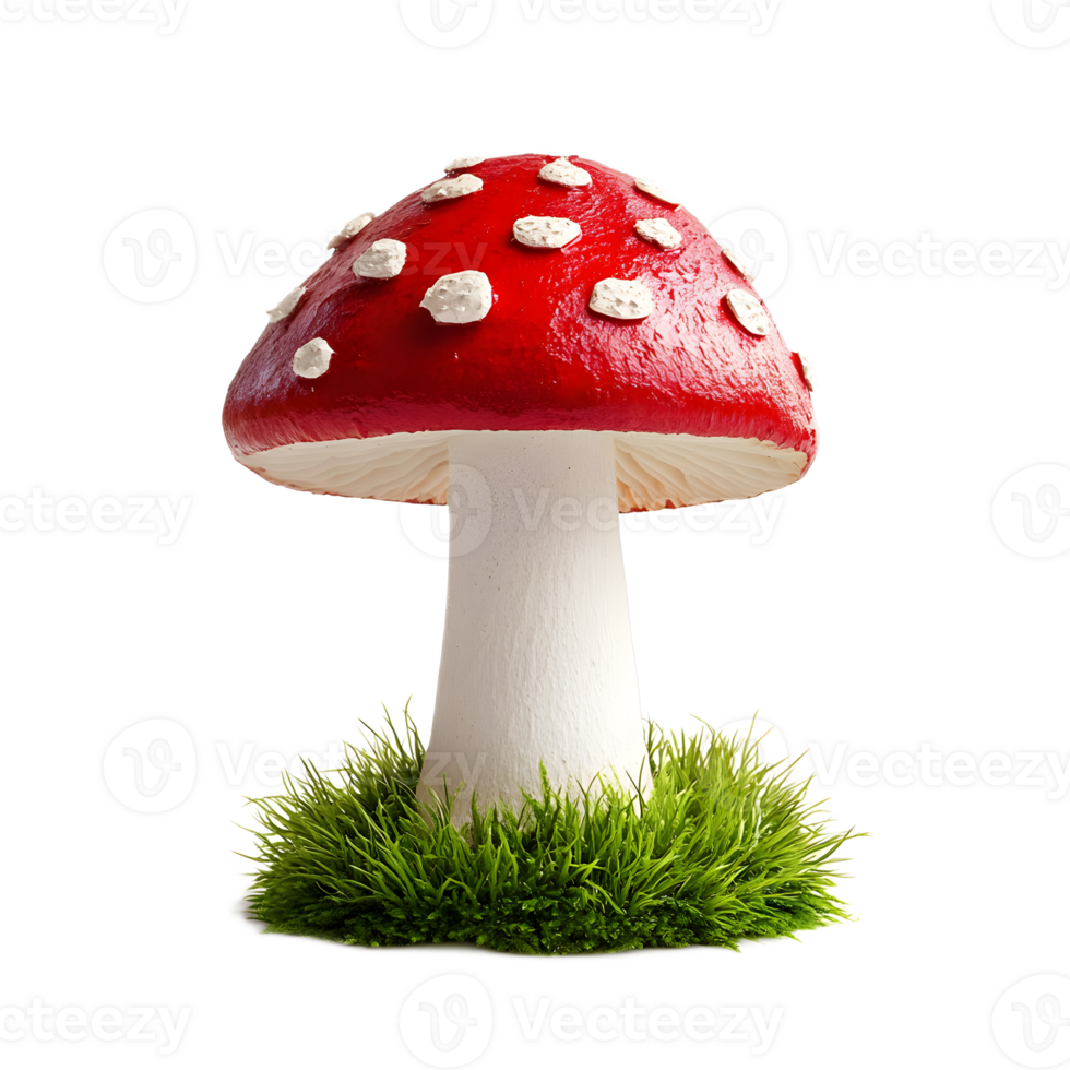 Vibrant Red Mushroom Emerging from the Lush Green Moss in the Forest png