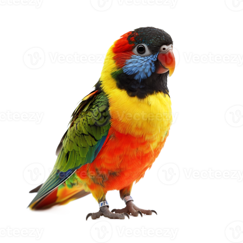 Colorful Parrot Perching on Branch in Vibrant Tropical Environment png