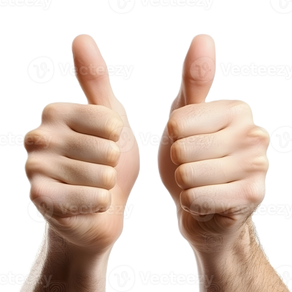 Closeup of two hands making a thumbs up gesture showing approval and success png