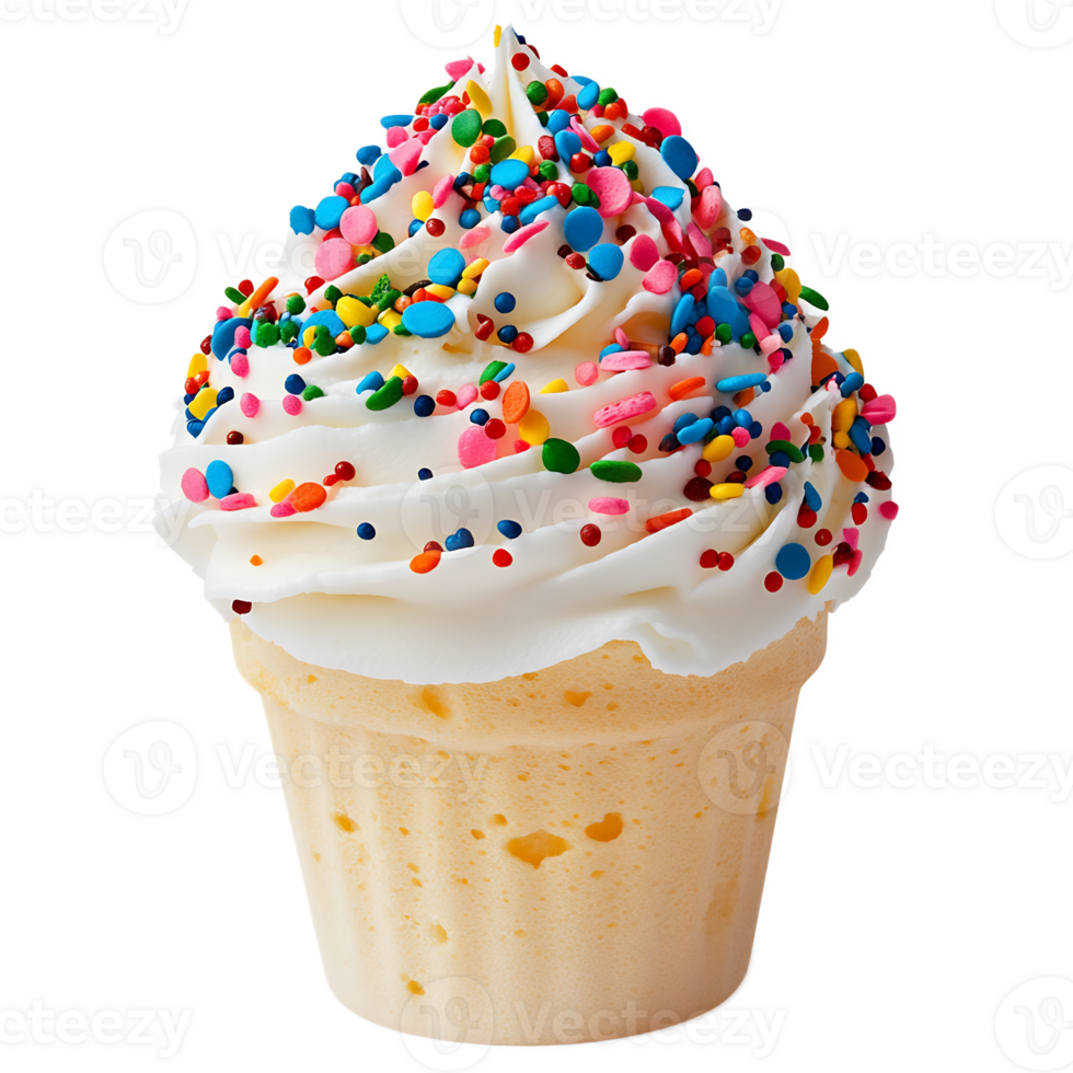 Colorful Frosted and Sprinkled Cupcake on White Background png