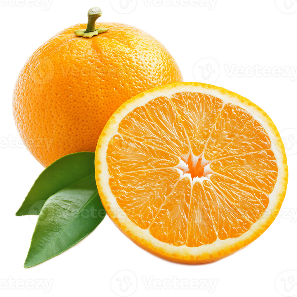 Closeup of Freshly Picked Orange Citrus Fruit with Green Leaf png