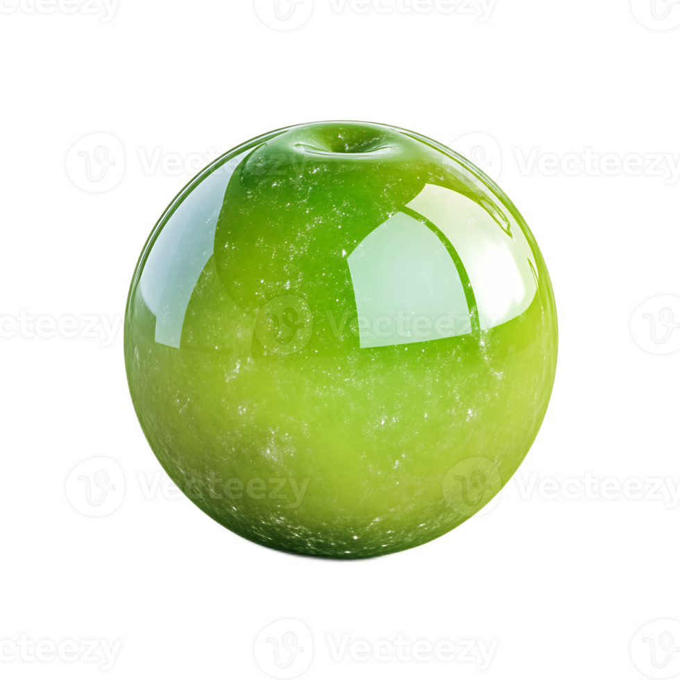 Closeup of Glossy Green Apple with Water Droplets on Transparent Surface png