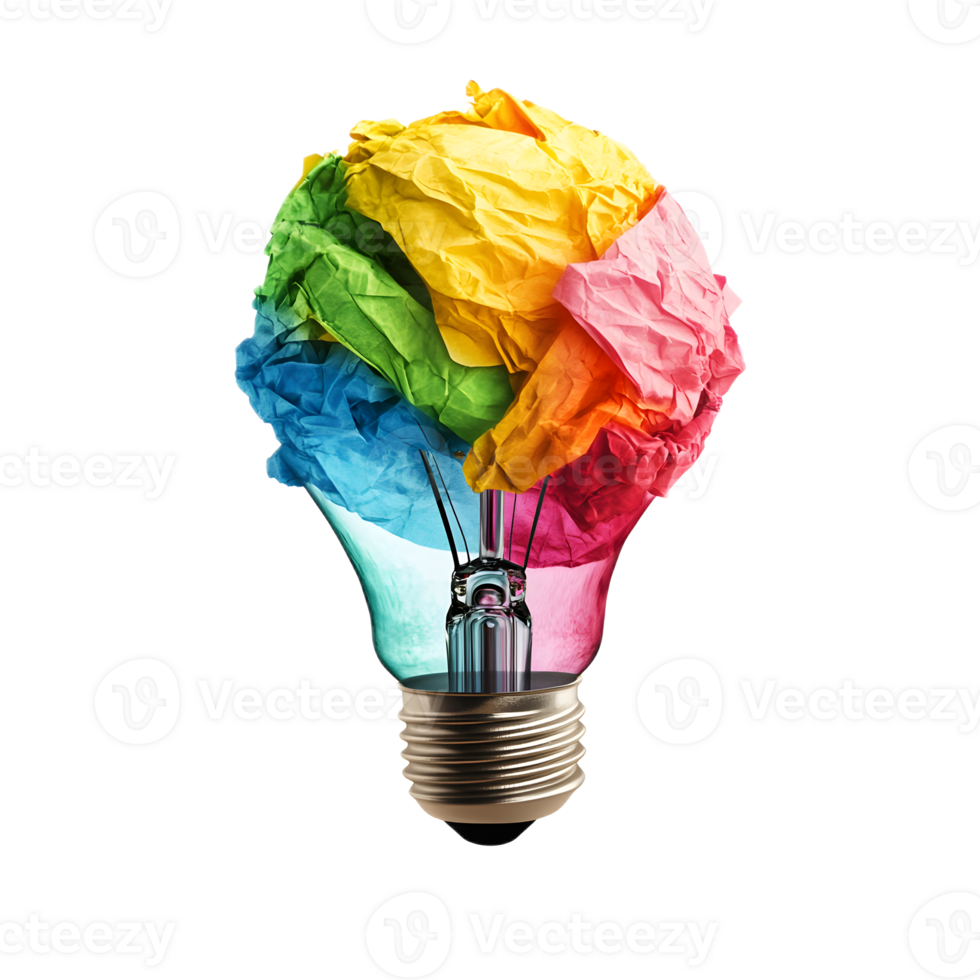 Colorful Lightbulb Representing Creative Ideation and Innovation png