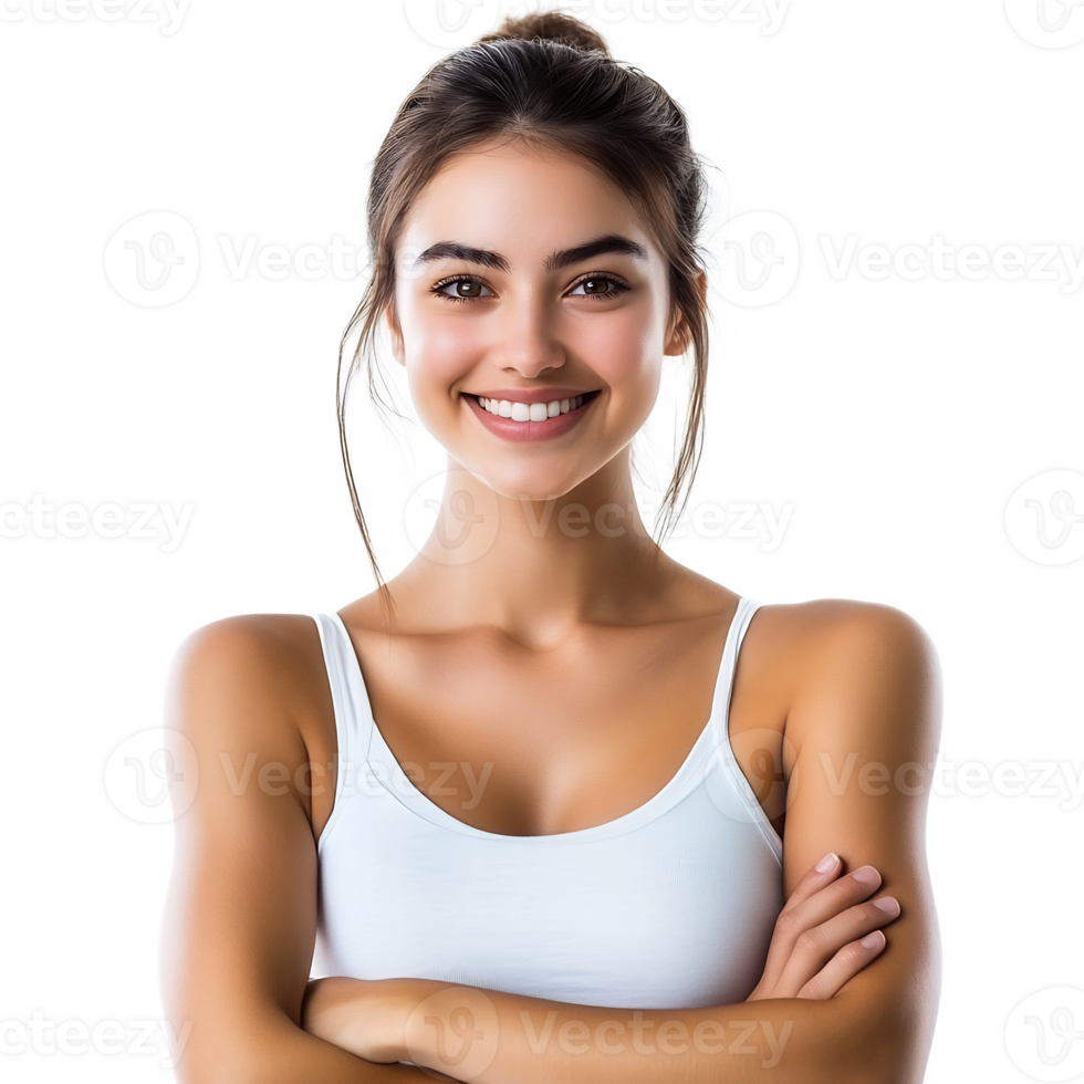 Confident and Radiant Young Woman Smiling Happily with Healthy Skin png
