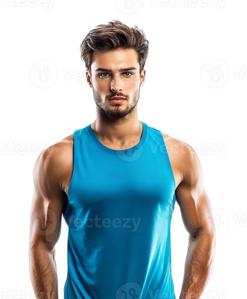 Confident Young Sportsman with Smooth Skin Posing in Gym Attire png