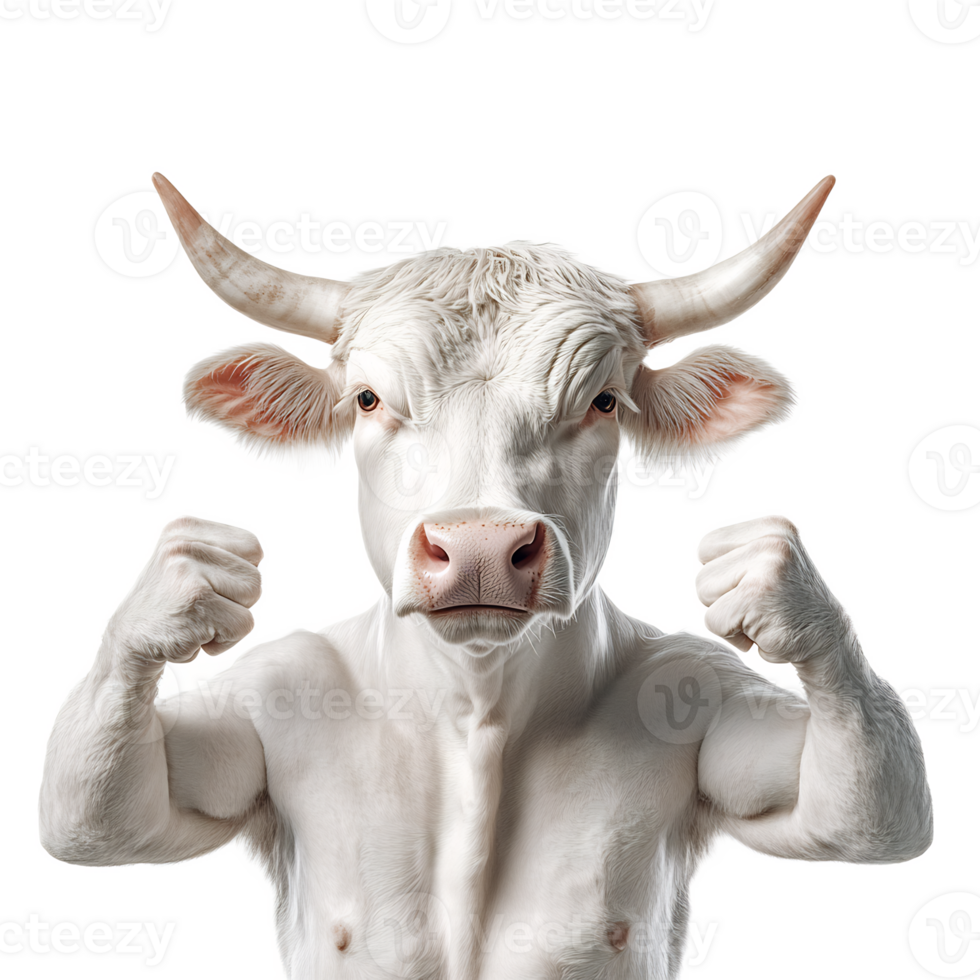 Muscular Bovine Portrait Symbolizing Strength and Resilience png