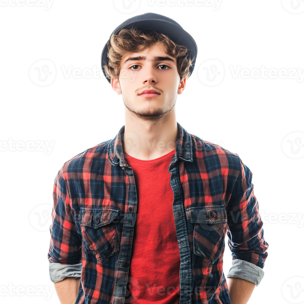 Confident Young Man in Casual Outfit Posing with Serious Expression png