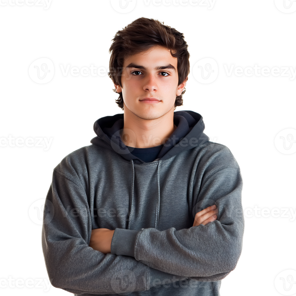 Confident Young Man with Casual Urban Wear in Thoughtful Pose png