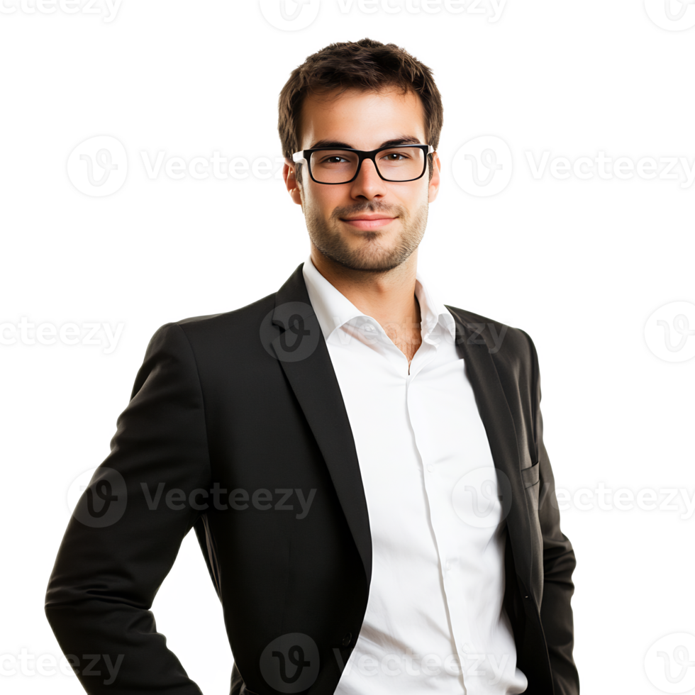 Confident Businessman in Suit and Tie Looking at in Office png