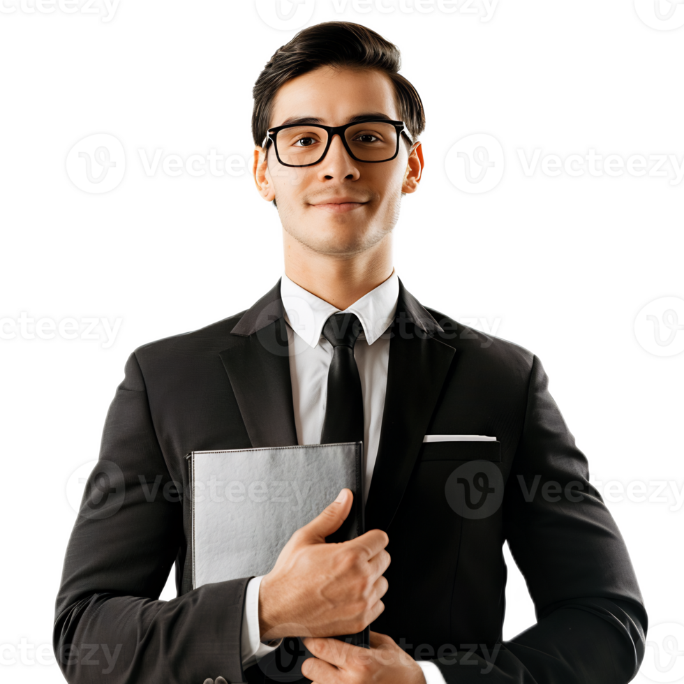 Confident Business Professional Holding Digital Devices in Office png