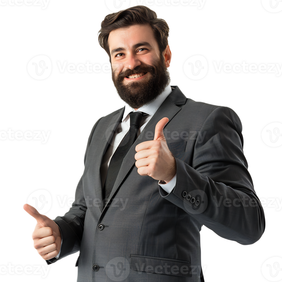 Confident Businessman Gesturing Thumbs Up with Positive Attitude png