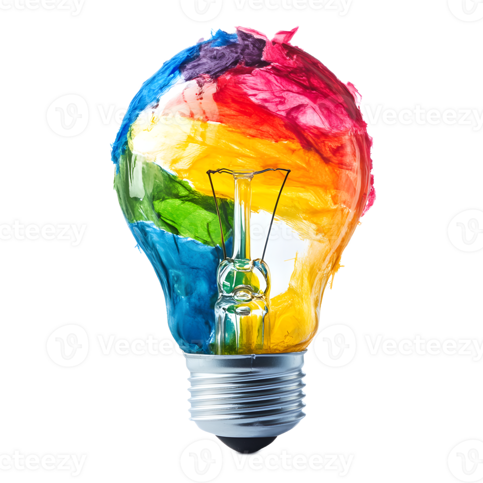 Colorful Creative Lightbulb with Blue Speech Bubble Design Concept png
